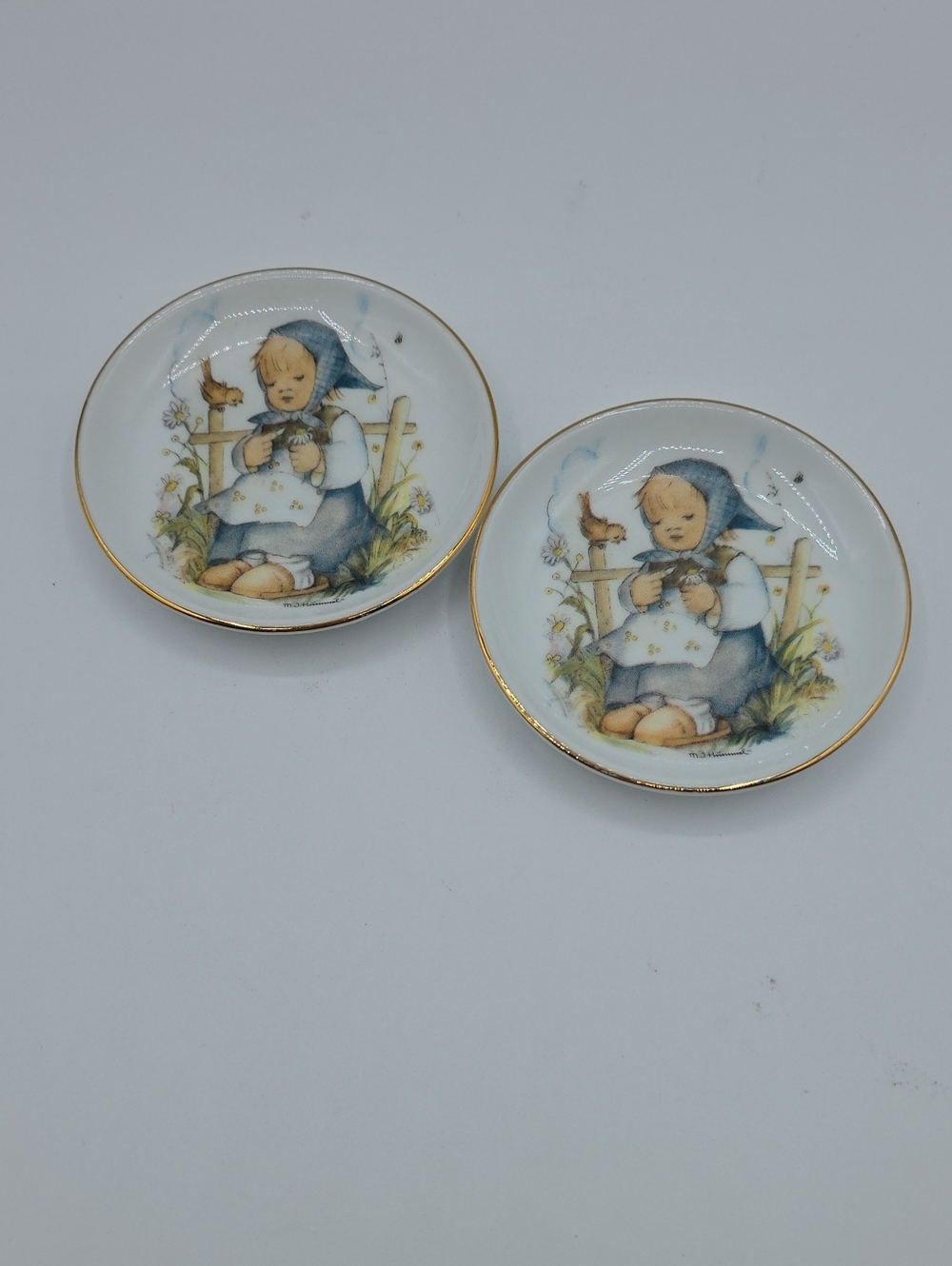 M.J. Hummel Porcelain Trinket Dishes in Blue and White (Set of 2)